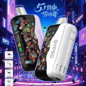 GYPSO 30000口一次性電子煙正面與背面,智慧全螢幕顯示電量與煙油百分比